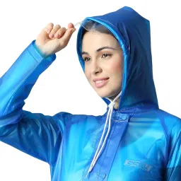 zeel Rain Coat for Women Waterproof Polyester Rainwear with Adjustable Drawstring and Pocket, Lightweight Hooded Long Rain Coat Jacket for Ladies, AZ08 Blue XL image 4
