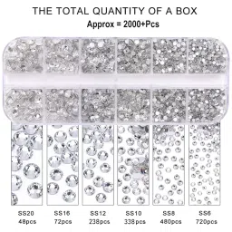 12 Grids Clear Flatback Rhinestones for Crafts | White Nail Gems & Crystals for DIY, Jewelry, Nail Art, Clothes & More | Sparkling Glass Diamonds Kit with Tweezers & Picking Pen (SS6~SS20) image 4