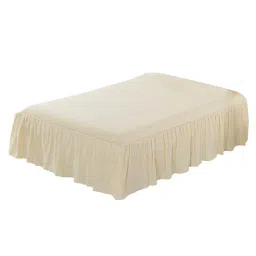 ATORSE Pure Cotton 16inch Lace Ruffle Bed Skirt with Platform Beige-150x200cm image 1