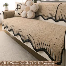 HOKIPO Complete Sofa Cover Set (Seat+Back+Arm) for 3 Seater Sofa | Luxury Supple Soft Wavy Mat with Anti Slip Backing, Brown (AR-5976+5971 * 2+6217 * 3-BRN) image 2