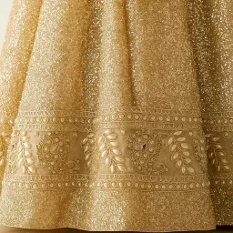 Premium Pearl Embroidery Lace Border for Sarees, Dupattas, Dresses & Craft | Golden Zari Stone Work Decorative Trim | Fabric Lace for Blouse, Lehenga & Kurti Decoration (2 Meter) (Design 2) image 3