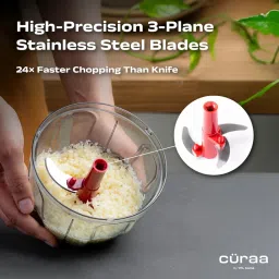 Cüraa by YFL home ChopLab Lite Manual Chopper | 650 ml Portable Vegetable Chopper| Mini Chopper for Kitchen with Stainless Steel Blades for Chopping Onion, Ginger, Garlic, Vegetables, Herbs, Nuts |Red image 3