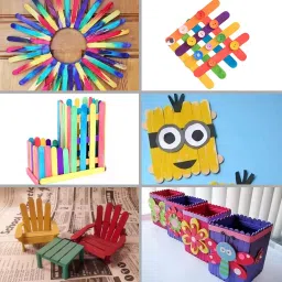 Okayji Wooden Ice Cream Sticks for DIY Crafts Project Work,Popsicle Spoon Scrap Booking Multi-Colour, 240- Pieces image 4