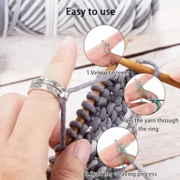 5 Pcs Crochet Ring, Adjustable Crochet Hook, Yarn Tension Rings for Finger Protection, Ideal for Knitting, Fashionable Crochet Accessories,Suitable for DIY Weaving image 3