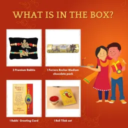 CraftVatika Rakhi with Chocolate Ferrero Rakhi Hamper - Set of 2 Two Rakhis Gift Hamper for Brother Boy Kids with Chocolate Combo, Krishna Ganesha Rakhi Pack image 3