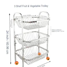 SLIMSHINE Stainless Steel Kitchen Trolley | Rolling Fruit and Vegetable Cart | Multi-Tier Storage for Produce, Pantry, and More | Easy Assembly image 2