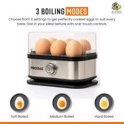 PRO365 Egg Boiler | Stainless Steel Body & Heating Plate | 3 Boiling Modes | Boils Up to 6 Eggs | Auto Power Off | Dry Burn Protection | Fast & Safe Egg Boiler image 2