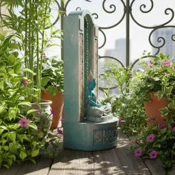 EXPLEASIA Slate Buddha 4ft Water Fountain for Home, Indoor Big Size Fountain, Garden, vastu, Buddha Fountain Indoor Home décor (Aqua Gold) image 2