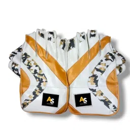 AS Cricket Gears Wicket Keeping Gloves, Premium PU, Octopus Grip, White and Orange with Camo Design image 2