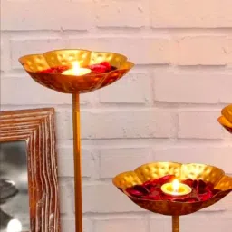 Decorative Urli Bowl Tealight Holder Stand Set of 3 for Floating Water in Side and Candel Diya Showpice and Diwali Festival Decoration Item and Also Night Candel Decor Stand .Universal decore image 1