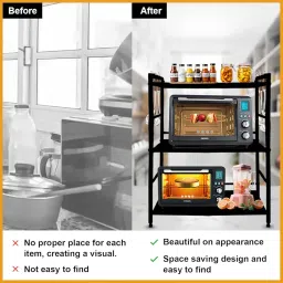 A to Z Hub 3-Tier Heavy Duty Multipurpose Metal Stand | 180 Kg Load | 60x36x81 cm| Kitchen Microwave Oven, OTG, Air Fryer Rack Induction Spice | Bathroom, Study, Living Room Organizer Cabinet Storage image 2