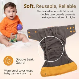 LuvLap Reusable Baby Cloth Diapers Combo Pack of 3, Blue & Pink, Blue Ships, Blue Stars, Double Leak Guard, High Absorption, Stain-Proof Comfort & Protection, 3m+ image 1