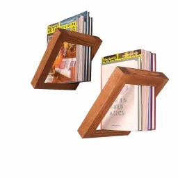 Elcom Handicrafts Wooden Wall Mounted Book & Magazine Rack – Space-Saving Geometric Shelf for Living Room, Office & Study – Stylish Floating Organizer for Books & Decor (Set of 2) image 3
