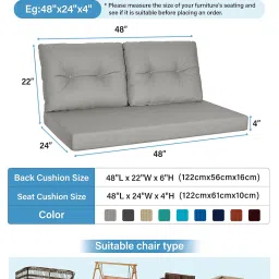 YEFU Outdoor Loveseat Cushion Set, 48 x 24, Waterproof Replacement Patio Chair Cushions, Fade Resistant Deep Seat and Backrest Cushion Set for Patio Couch, Bench, and Swing,Light Gray image 1