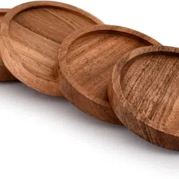 SHAHAZ CRAFTS� Wooden Coasters for Drinks - Natural Acacia Wood Drink Coaster Set for Drinking Glasses, Tabletop Protection for Any Table Type, Set of 4 image 3