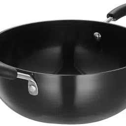 Amazon Brand - Solimo Heavy gauge, Non-toxic, Hard Anodized Deep Kadhai (Black, 1 L, Aluminium, 18 cm) image 5