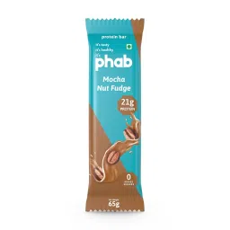 Phab Mocha Nut Fudge Protein Bar with 21g Protein, 8g High Fibre & 0 Added Sugar 100% Vegetarian | Diabetic Friendly Healthy & Tasty Protein bars | Trans Fat-Free & No Preservatives Protein bars (Pack of 12 x 65g) image 1