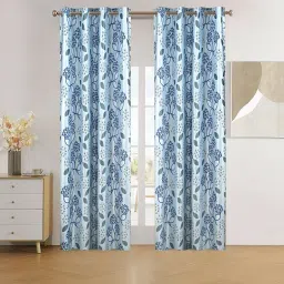 Amazon Brand - Solimo Polyester Floral Print Window Curtain (White & Blue,5 FEET -150 CM)- Pack of 2 Regular Print 135 GSM | Light-Filtering image 2