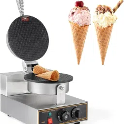 MAZORIA Commercial Waffle Cone Maker – Electric Ice Cream Cone Maker for Hotels, Restaurants & Cafes – Professional Quality, Non-Stick Plates, Quick & Easy Cone Making, Durable, 220V Silver image 1