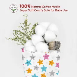 StarAndDaisy Muslin Face Hankies Pack of 6 Extra Soft, for Newborn Baby, for Infants, Toddlers, Kids, Reusable, Napkins, White, Printed. image 2