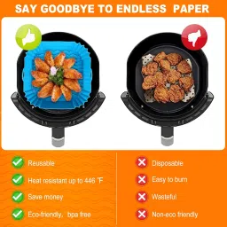 Boribim 2-Piece Silicone Air Fryer Liners - 8-Inch Reusable Liner - Red + Blue image 2