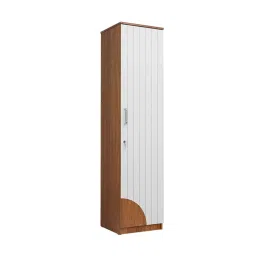 neuspace Uno Engineered Wood Wardrobe for Clothes with 1 Door | Storage Cabinet for Kitchen | Multipurpose Almirah for Bedroom, Living Room | 1 Year Warranty - White Fluted Door with Leon Teak Finish image 3