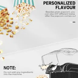 Lapras 𝟏𝟓 𝐘𝐞𝐚𝐫𝐬 𝐆𝐮𝐚𝐫𝐚𝐧𝐭𝐞𝐞, healthy oil-free popcorn maker, 1200W hot air popcorn machine, quick mess-free snacks, ideal for kids and family, easy to use, compact, sleek 𝐁𝐥𝐚𝐜𝐤 image 2