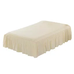ATORSE Pure Cotton 16inch Lace Ruffle Bed Skirt with Platform Beige-150x200cm image 4