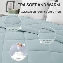 Homestan Microfiber Reversible 200 GSM AC Comforter Set Double Bed, Ultra Soft Quilt for Double Bed King Size for Cozy Sleep (Light Blue) image 2