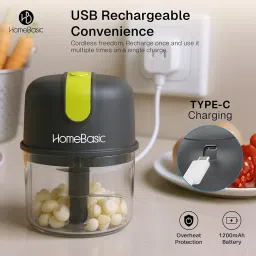 HOMEBASIC 250ml Electric Chopper for Kitchen | Cordless Portable Mini Food Processor with 3 Stainless Steel Blades, 30W Motor, USB-C Rechargeable, One-Touch Operation | For Garlic, Onion, Nuts, Meat image 4