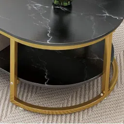 NEST NATURE HAVEN Coffee Table for Office, Dining, or Tea Room, Center Table for Living Room, Contemporary Simple Coffee Cocktail Table with Marble Desktop and Gold Metal Frame-Black Gold image 4