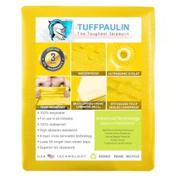 TUFFPAULIN 9FT X 6FT 70 GSM Yellow Tarpaulin Tirpal Tadpatri Tharpai Thadika, Extra Strong, Reinforced Eyelets, UV Resistant, 100% Waterproof, 6 Layer MLCL 3D Rib Technology-1 No. image 1