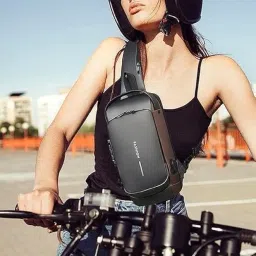 JIXBEIX Waterproof Polyester Slim Unisex Crossbody Sling Bag Chest Backpack Men's Shoulder Bag, Leisure Travel Handbag, Hard Shell Anti-Theft Chest Bag image 2