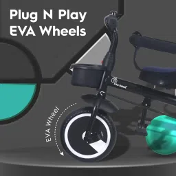 R for Rabbit Tiny Toes T30 Ace Tricycle for Kids with Premium EVA Wheels, Canopy, Adjustable Parental Control & Storage Basket | Baby Trike Cycle for 1.5 to 5 Years, Upto 25 Kg Boy & Girl (Denim Blue) image 1