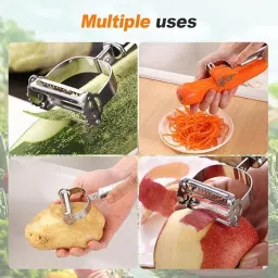 Stainless Steel 2 in 1 Julienne Vegetable Peeler Multi-Functional Fruit Vegetable Shredder Slicer Double Planing Cutter Potato Cucumber Carrot Melon Grater (Silver) image 2