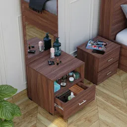Engineered Wood Dressing Table with Mirror Wooden Make-Up Vanity Table Dressing Table with Storage for Bedroom Living Room Home Walnut Finish image 2