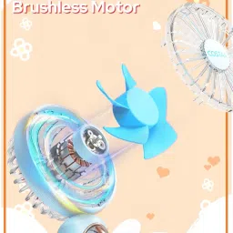 CostarMatter AirQ Mini Portable Fan - Powerful Brushless Motor Handheld Fan with Creative Light, 3-Speeds, Lightweight, USB Rechargeable Fan for Women, Child Use in Indoor and Outdoor (Blue) image 3