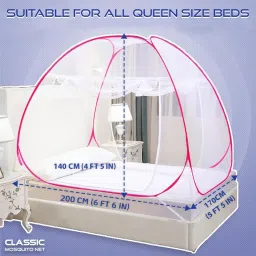 Classic Mosquito Net for Bed Queen Size | Polyester 28GSM Strong Net | HD Coated Corrosion Resistant Steel Wire - Pink image 1