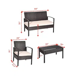 DEVOKO 4 Pieces Patio Furniture Set, Outdoor Sectional Sofa Rattan Wicker Conversation Set with Soft Cushion and Glass Center Table for Outside Porch, Lawn, Garden, Backyard (Dark Brown and Cream) image 2