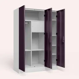 GODREJ INTERIO Almirah Slimline 3 Door Steel Almirah, Cupboard for Clothes (Textured Shellwine Red and Matte Alpine White), 1 Year Warranty, Locker, 7 Shelves image 5