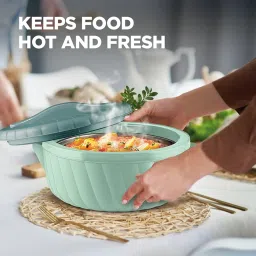 MILTON Flora Jr Set Insulated Inner Steel Casserole for Roti, 3 Pc (455ml,750ml & 1.25L) Hot Box for Kitchen, Hot Pot with Lid, Chapati Box, Serving Box, Light Green image 3