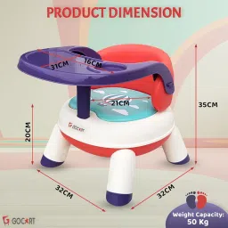GOCART WITH G LOGO 4 Leg Baby Dining Chair With Detachable Tray And Pu Soft Cushion For 1-2 Year Kids And Toddler (Design-3) - White image 1