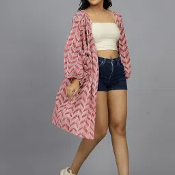 Ravaiyaa - Attitude is everything Women Beach Wear Cotton Shrug Printed Bikini Cover up Kimono 3/4 Sleeve Open Shrug (XL, Maroon Arrow) image 2