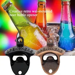2 PCS Bottle Opener Wall Mounted Set, Black and Antique Red Bottle Opener with 4 Screws, Bar Opener for Indoor Outdoor Use, Mount Beverage Cap Remover, Ideal Gift for Men(63mm x 78mm) image 5