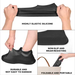 (1Pair) Rain Shoe Covers | Waterproof Shoe Covers for Men Women, Waterproof Silicone Shoes Covers and Reusable Rain Boots for Cycling, Outdoor, Camping, Fishing, Garden (Black, Medium) image 3