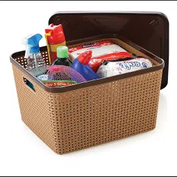 Nakoda 888 Dune Storage Basket With Lid Multipurpose Use for Kitchen & Home Organiser Box for Fruits Vegetables, Toys, Stationary items, Color May Vary, (35.7 x 30 x 17.7 cm, Plastic) image 1