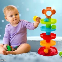 Rolling and Swirling Ramp Toy for Baby and Toddlers | 5 Layer Ball Drop Tower with 3 Colorful Plastic Rattle Balls | Stack-Dr|Design - 1030 Toy Balls image 1