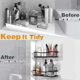 Copelle Self-Adhesive Multipurpose Wall Mounted Bathroom Shelves | Space-Saving Storage Organizer Racks | Stylish Wall Stand for Home, Office Use (Black-Pack of 1) (1) image 3