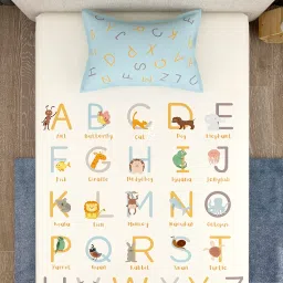 EVER HOME bedsheet for Kids Single Cartoon Bed Sheets for Kids Made with Pure Cotton (Size 60X90 Inches) 1 Bedsheet + 1 Pillow Cover (White-AlphabetPrint2, Single, Kids) image 2