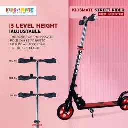 Kidsmate Street Rider Kick Scooter for Kids of Age 6-13 Years | 2 Wheel Scooter, Foldable Design, 3 Adjustable Height Option with Rear Braking | Max User Weight 50kg- Black image 5